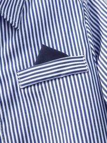 SHEIN Vacaura 年轻男孩休闲条纹绅士衬衫，适合秋冬季 - 藍色 - 查看 3
