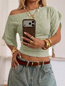 SHEIN EZwear Áo thun crop tay cánh dơi dệt kim họa tiết Dopamine mùa hè (Nữ), Thích hợp cho đi làm hàng ngày, hẹn hò, tụ họp, mùa thu/đông/hè, Giáng sinh, Năm mới, Lễ Tạ ơn, tiệc tùng, đám cưới, bãi biển, lễ tốt nghiệp, thời trang, thanh lịch, thường ngày, đi chơi, hẹn hò, đặt chỗ, đi làm, sáng bóng, Ngày lễ tình nhân, sang trọng, kỳ nghỉ, thường ngày, Y2K, đi chơi, lễ tốt nghiệp, v.v. - màu xanh lá - Xem 3