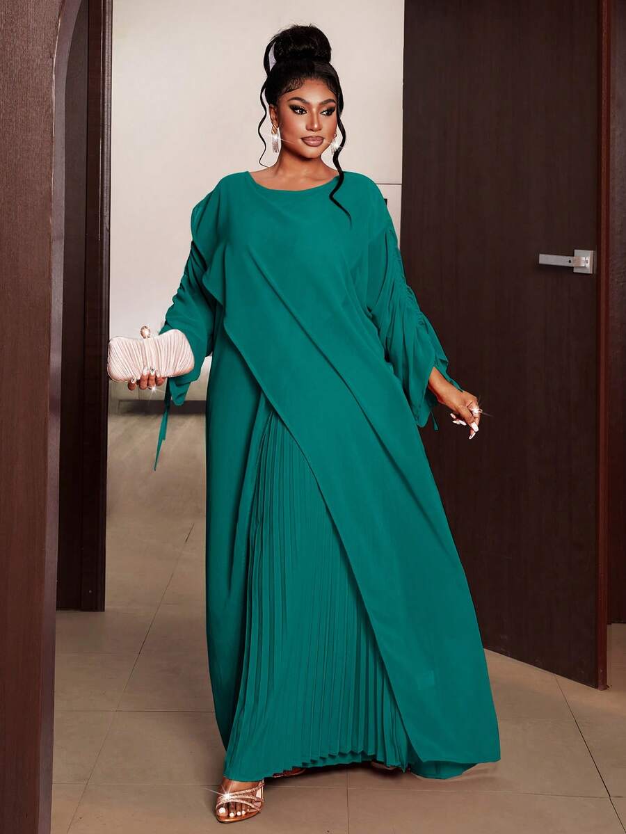 Maweii Plus Size Orange Long Sleeve Casual Commuting & Outing Versatile Two Pieces Set Fall - Blue - View 1