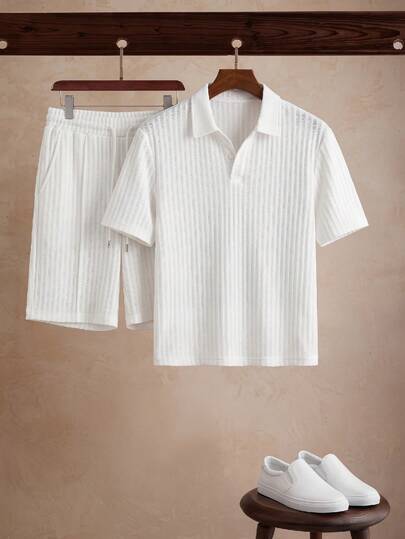 SWAVVY Men's Solid Color Short Sleeve Polo Shirt And Shorts Set