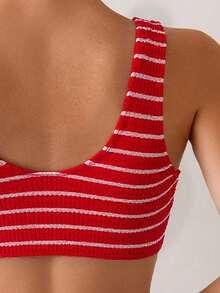 Swim Vcay Bikini hai mảnh gợi cảm kết nối sọc bãi biển mùa hè dành cho nữ - Đỏ và trắng - Xem 5