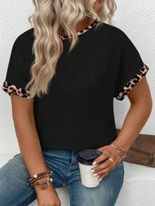 Women's New Arrival Leopard Print Patchwork Casual Versatile Plus Size T-Shirt - Multicolor - View 3