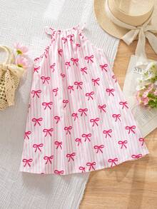 SHEIN Đầm không tay cho bé gái với họa tiết nơ sọc nhiều màu sắc, tươi tắn và trẻ trung cho mùa hè, một lựa chọn ngọt ngào cho trang phục mùa hè của bé gái. - Hồng - Xem 11