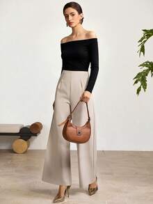 MOTF Petite Pantalones de pierna ancha versátiles y de moda para mujer, primavera/verano, para mujeres de talla pequeña - Albaricoque - Ver 4