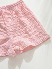 Cozy Pixies Conjunto de 2 peças com Cardigan de Malha de Gola Redonda Sem Mangas e Shorts de Cintura Elástica em Cor Sólida para Bebê Menina - Rosa Bebê - Visão 7