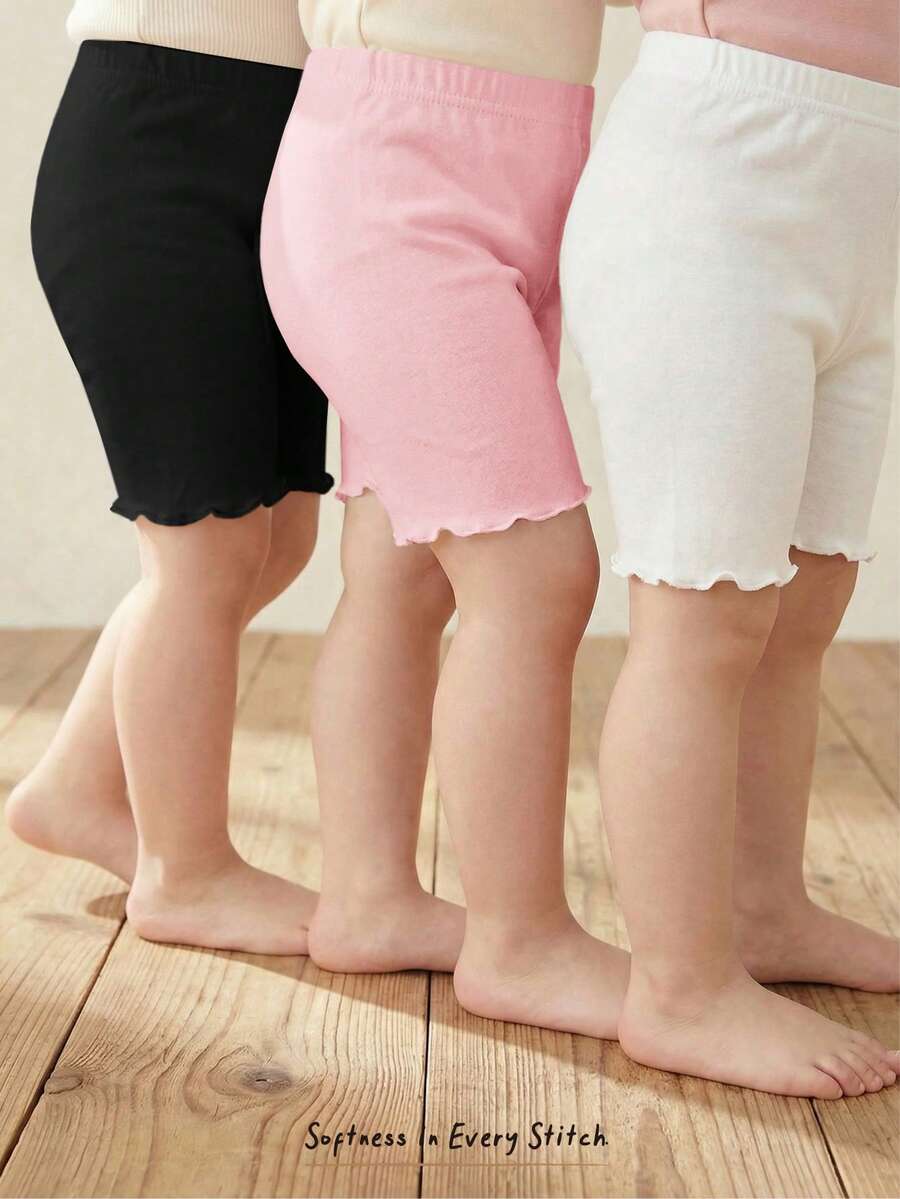 Cozy Pixies 3件套女婴纯色针织柔软弹力腰短裤套装 - 淺粉色 - 查看 1