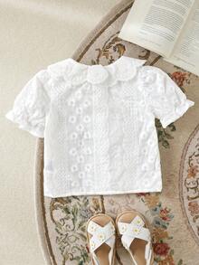 Cozy Pixies Baby Girl White Summer Cute Elegant Birthday Short Sleeve Cardigan,Ruffle Collar Loose Fit 3D Floral Embroidery,Comfortable Flower Girl Wedding Party - White - View 6