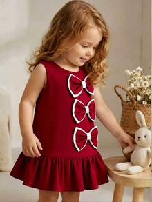 Glamorique Kids Đầm hè không tay màu đỏ cho bé gái, có nơ và bèo nhún ở gấu, một bộ trang phục hè thời trang, thoải mái và dễ thương dành cho bé gái. - Đỏ - Xem 9