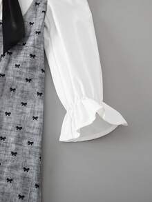 SHEIN 女童 2合1 蝴蝶結裝飾 時尚 80年代派對 校服 開學季 白色 秋季 - 彩色 - 查看 6