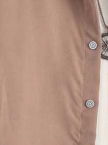 Vacaura 2 peças/Conjunto Camisa Social Cinza de Manga Longa com Abotoamento Simples para Crianças Mais Velhas, Combinada com Calça Casual com Elástico na Cintura e Bolso Lateral, Primavera/Outono - Caqui - Visão 3