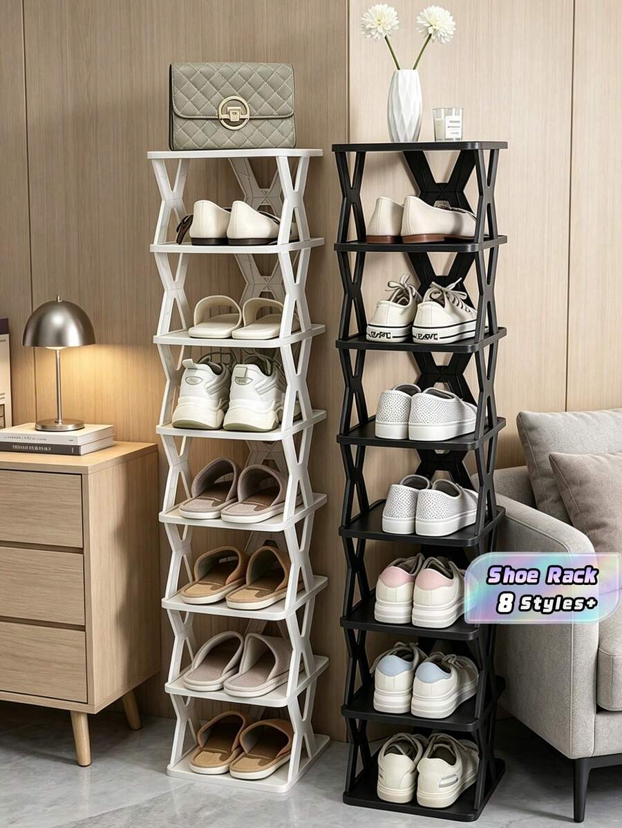 Space Saving 9-Layer Vertical Shoe Rack - Narrow Plastic Shoe Rack That Can Store 9 Pairs Of Shoes, Easy To Assemble, Ideal For Entrances, Wardrobes, Corridors, Bathrooms, And Dormitories - Sturdy , Stackable Design, Shoe Storage And Organizing Rack - Multicolor - View 1