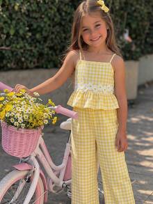 Emery Rose Kids Emery Rose Kids 两件套少女格子休闲吊带背心和长裤套装 - 黃色 - 查看 8