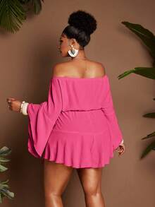 Maweii Jumpsuit Liburan Seksi Wanita Ukuran Plus dengan Bahu Terbuka - Hot Pink - View 6