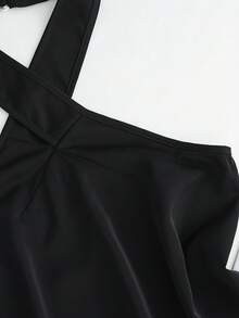 SHEIN Clasi 蕾丝拼接不对称下摆露背吊带优雅吊带衫 - 黑色 - 查看 4