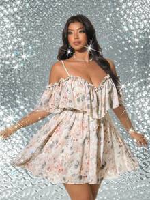 Viva Relle Plus Size Sexy Off-Shoulder Resort Dress - Apricot - View 4