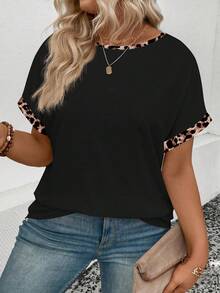 Women's New Arrival Leopard Print Patchwork Casual Versatile Plus Size T-Shirt - Multicolor - View 5
