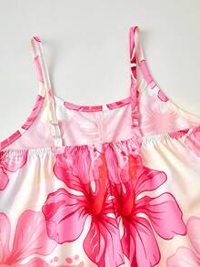Plusstorlekar för flickor, casual, bohemisk, semesterstil, spaghettiband, blommigt tryck, lös jumpsuit - Multifärgad - Visa 7