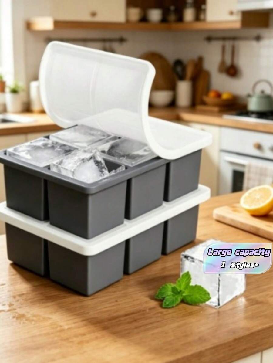 Large Six And Eight Square Silicone Ice Tray Ice Cream Dessert Juice Frozen Model For Home Use With Lid - Multicolor - View 1