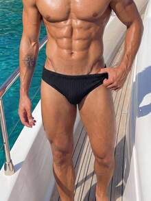 Manfinity Swimmode 2026新款春夏男士纯黑色宽罗纹舒适休闲沙滩派对冲浪泳裤 - 黑色 - 查看 5