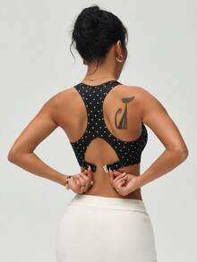 SHEIN Sovereign Charm Áo ngực thể thao nữ in chấm bi kiểu dây chéo - Nhiều màu - Xem 2