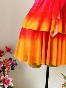 Soleia Plus Size Women Ombre Metallic Flower Decor Fashion Halter Vacation Dress - Multicolor - View 3
