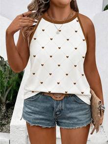 Áo camisole mùa hè cỡ lớn, kiểu dáng thường ngày, in hình trái tim, viền ren. - Nhiều màu - Xem 1