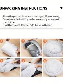 1pc Fluffy Round Pet Bed – Warm & Breathable, Cozy Soft Cushion For Small/Medium/Large Cats & Dogs, All-Season Use - Grey - View 4