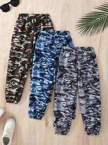 3pcs/Set Young Boy Casual Camouflage Print Drawstring Waist Pants Chic For Autumn/Winter - Multicolor - View 2