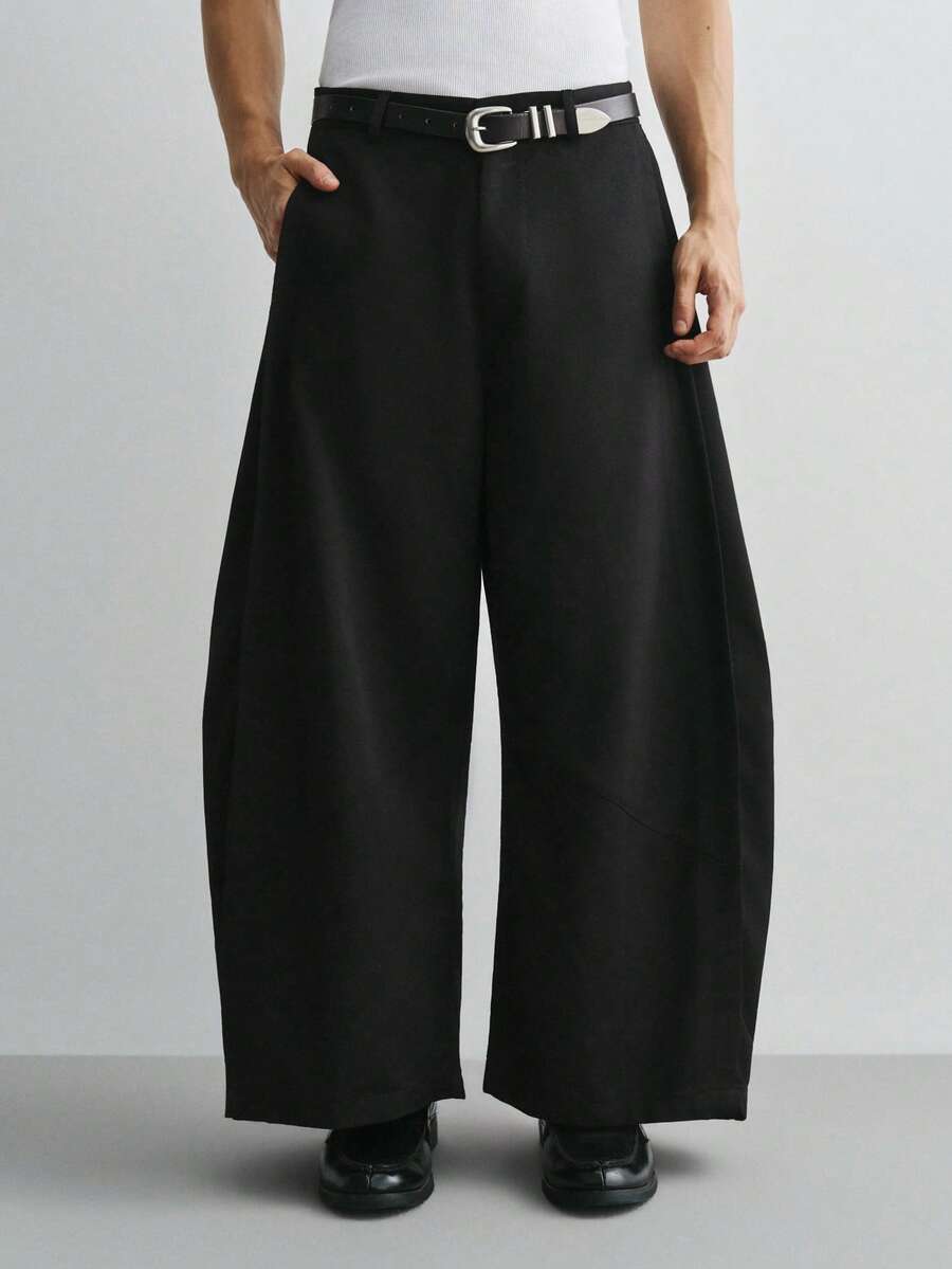 Sonviro Pantalones anchos de pierna ancha de unicolor y holgados para hombres. Pantalones de pierna ancha versátiles y curvos. Diseño de desconstrucción al estilo japonés de Yamamoto, se pueden usar a diario, adecuados para hombres, pantalones negros, pantalones oversize, pantalones holgados, pantalones japoneses, pantalones acampanados para hombres, otoño - Negro - Ver 1