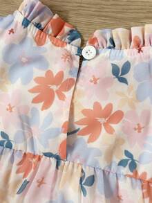SHEIN Playful Pals Đầm dự tiệc họa tiết hoa, nơ trang trí, thời trang cho bé gái, thích hợp mặc vào mùa xuân, hè, thu, ở nhà, đi nghỉ mát, lễ hội, tiệc tùng và mặc hàng ngày. - Nhiều màu - Xem 4