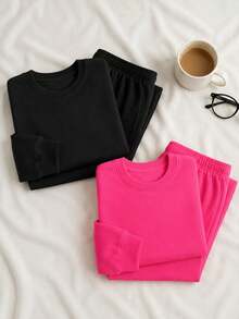 Women Two-Piece Outfits - Rosa fucsia y Negro - 查看 3