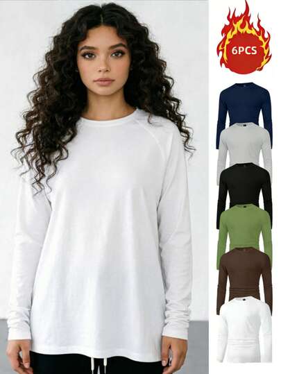 Lote de 6 blusas de punto lisas para mujer, ligeras y transpirables, de talla grande, ideales para el día a día