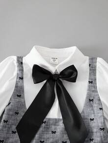 SHEIN 女童 2合1 蝴蝶結裝飾 時尚 80年代派對 校服 開學季 白色 秋季 - 彩色 - 查看 10
