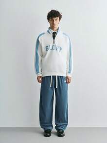 Sonviro Men's Autumn/Winter Color Block Half-Zip Pullover Pullover Sweatshirt, Letter Print, Fashion Versatile, Suitable For Outdoor And Indoor Wear White Sweater Kpop Clothes 90s Sweater Sporty Sweater Men Quarter Zip - Multicolor - View 3