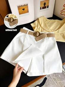 GlowEve Women's Casual Vacation & Commute Solid Color Skirt Pants, Without Belt - White - View 1