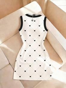 Resyla Heart Print Round Neck Casual Sleeveless Dress - Multicolor - View 2