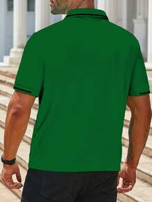 Manfinity Homme 男士大尺碼拼色休閒日常穿著短袖 Polo 衫，正式款 - 綠色 - 查看 2