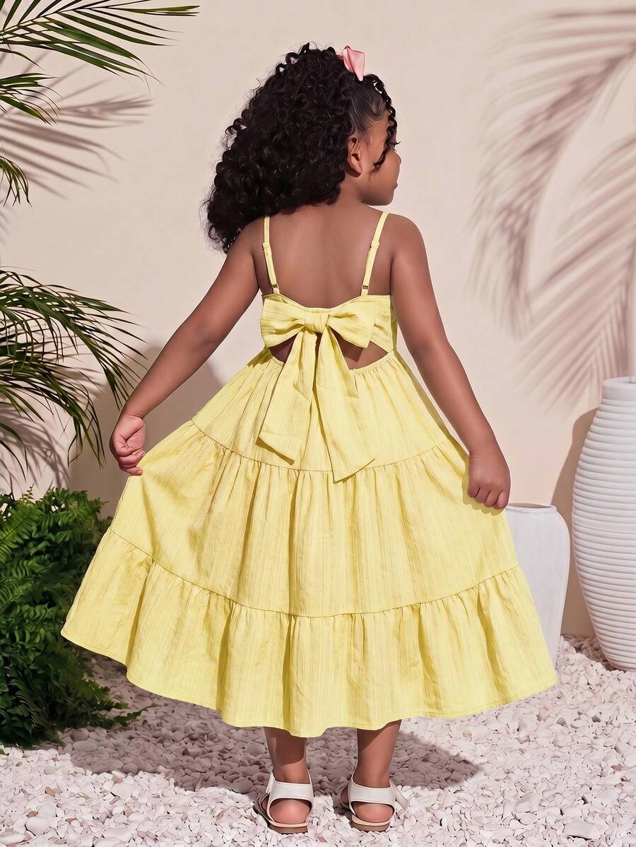 SHEIN Young Girl Woven Solid Color Casual Modest Jumpsuit Dress Holiday Holiday Vacation Yellow Summer - Mustard Yellow - View 1