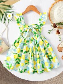 Đầm chữ A tay ngắn in hình quả chanh, phong cách thường ngày cho bé gái, thích hợp đi nghỉ mát. - Màu vàng - Xem 7
