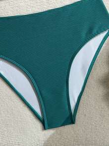 Swim SXY Women's Summer Beach Solid Color Cutout Sexy Bikini Swimwear Set - Teal Blue - View 3