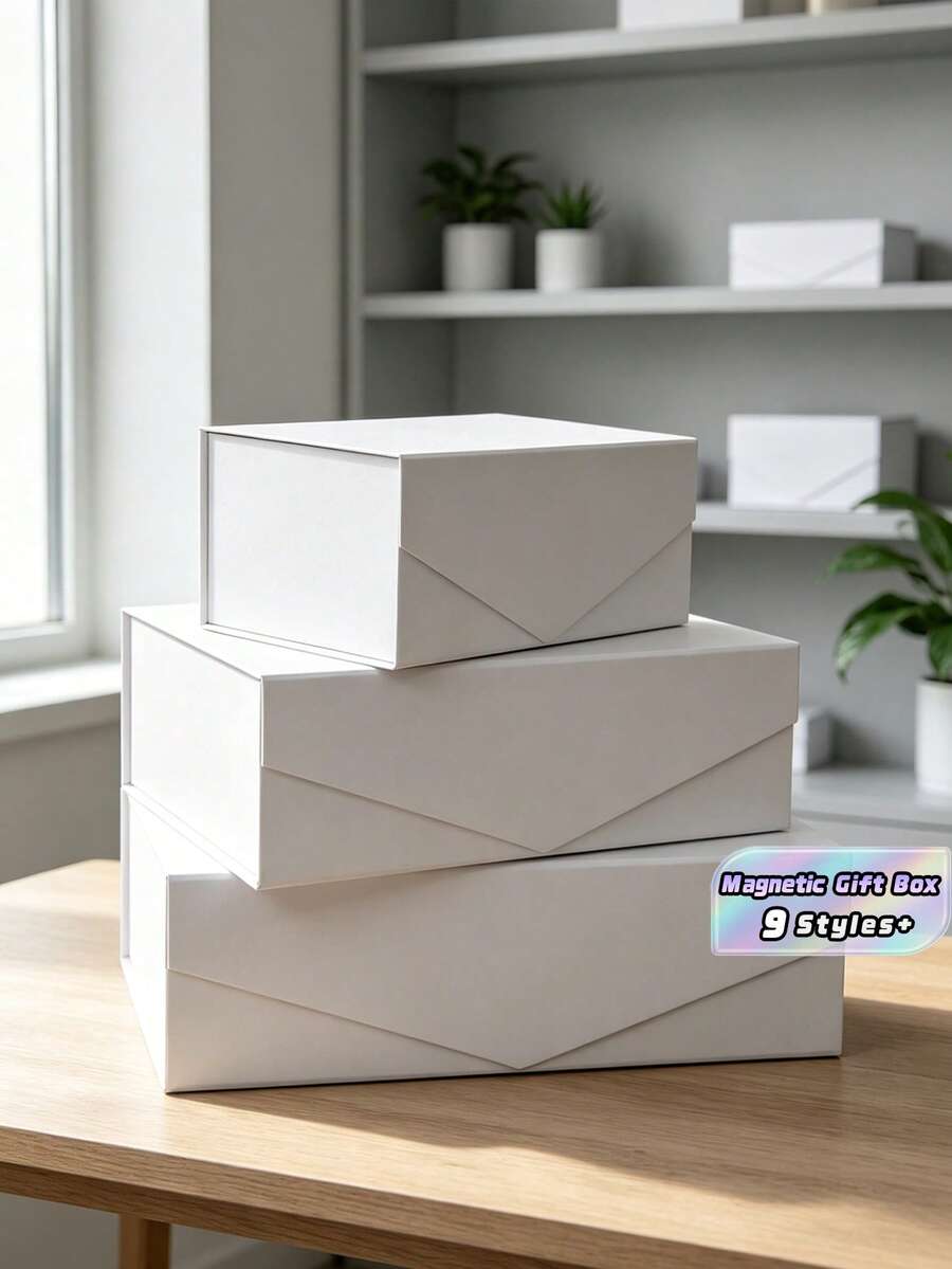 1 hộp quà màu trắng có nắp đậy nam châm, hộp quà lớn màu đen, hộp giấy chắc chắn có nắp, thích hợp làm quà cưới, quà Giáng sinh, quà Halloween, quà sinh nhật và các dịp khác. - trắng - Xem 1