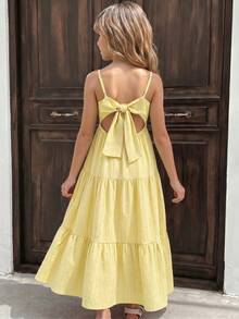 SHEIN Young Girl Woven Solid Color Casual Modest Jumpsuit Dress Holiday Holiday Vacation Yellow Summer - Mustard Yellow - View 2