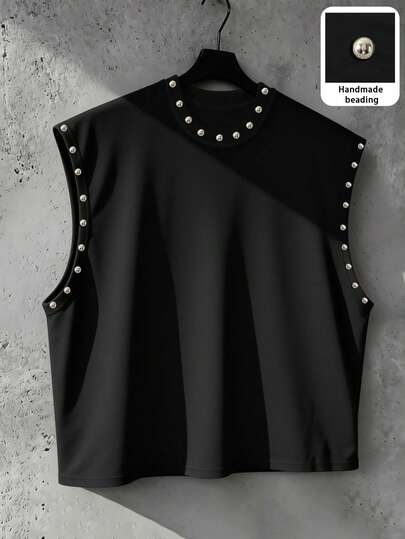 Manfinity EMRG Áo tank top nam dáng rộng, phong cách đường phố, làm thủ công, trang trí đinh tán.