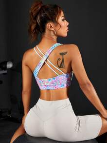 Core Rhythm Leopard Print Crisscross Backless Sports Bra workout tops - Multicolor - View 6