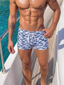 Manfinity Swimmode 男士鱼纹抽绳腰带休闲泳裤 - 藍色 - 查看 2