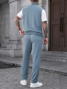 Manfinity Homme 男士纯色拉链前开襟背心和裤子休闲套装 - 霧霾藍 - 查看 2