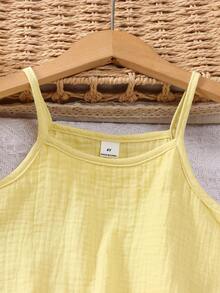 SHEIN Elladie kids Girls' Ruffled Strap Top And Pants Set, Comfortable And Fashionable, Suitable For Summer Vacation - Yellow - View 5