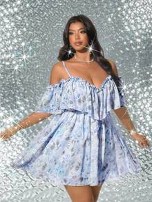 Viva Relle Plus Size Sexy Off-Shoulder Resort Dress - Baby Blue - View 4