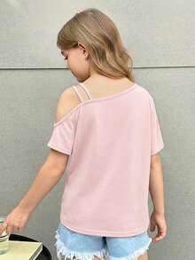 Firerie Kids Firerie Kids Nova Glow 少女休闲度假纯色针织单肩短袖上衣 - 粉色 - 查看 2