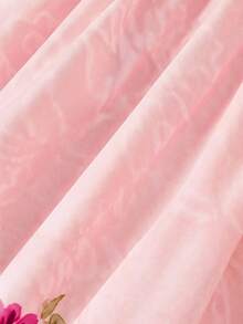 SHEIN MOD 加大码杏色印花V领收腰迷你连衣裙，适合外出和度假。花园派对装扮 - 粉色 - 查看 6